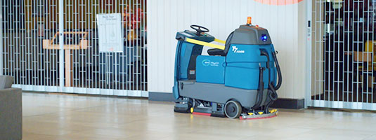 T7AMR Robotic Floor Scrubber cleaning a mall T7AMR Robotic Floor Scrubber cleaning a mall
