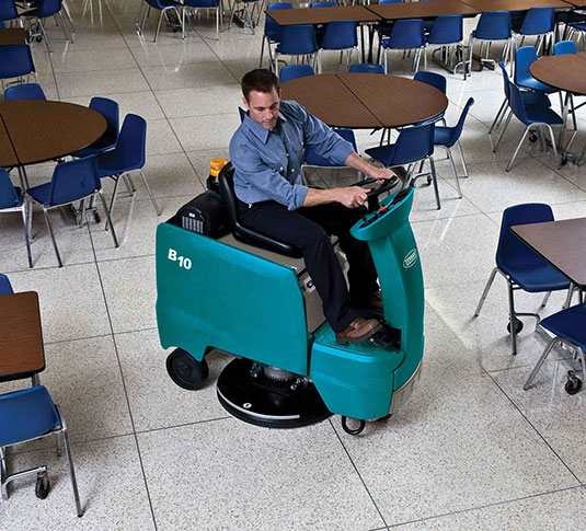 B10 Ride-On Burnisher cleaning in a school B10 Ride-On Burnisher cleaning in a school