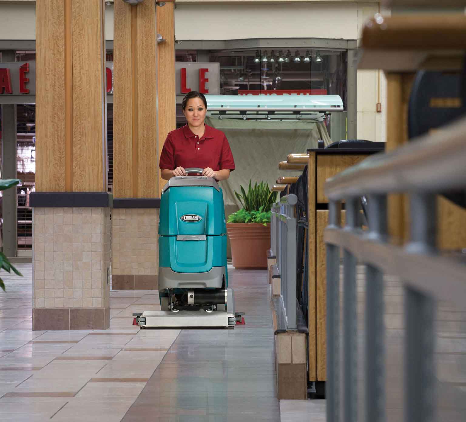 cleaning using tennant walk behind floor scrubber to clean mall cleaning using tennant walk behind floor scrubber to clean mall
